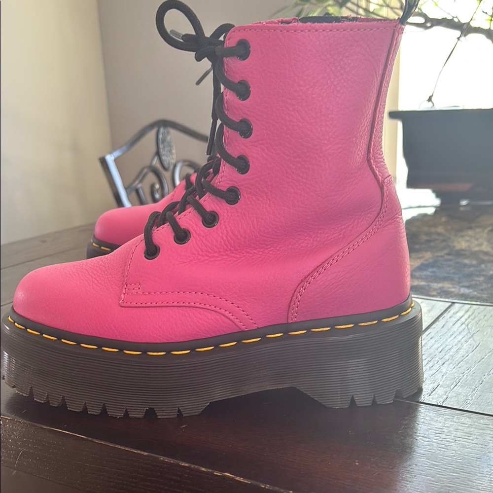 Dr. Martens Pink Leather Women's Boots jadon platform boot - Picture 6 of 15